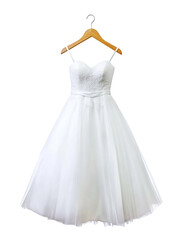 Fototapeta premium White wedding dress on hanger isolated on transparent background