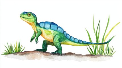 Fototapeta premium Evolution of reptiles, transition stages, prehistoric ambiance, watercolor style