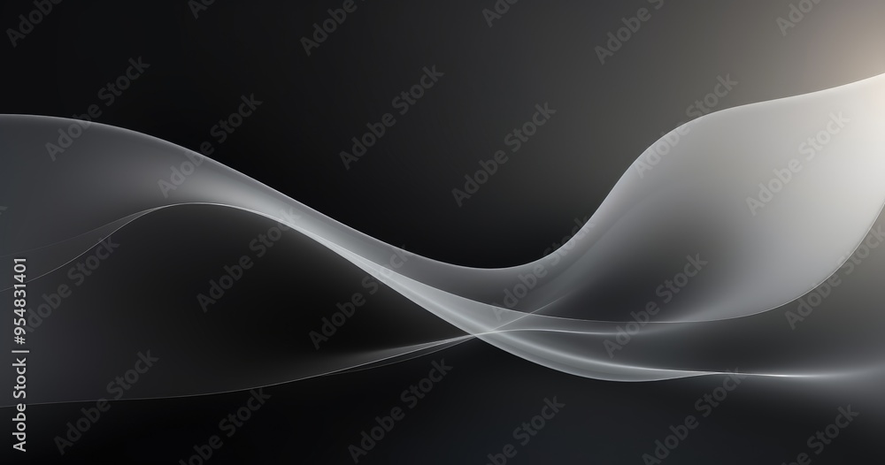 Poster a smooth, flowing abstract design with soft curves and gradients on a dark background, ideal for bac