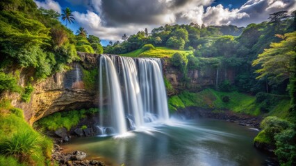 Fototapeta premium Wailua Falls in the afternoon with a sense of movement and energy, capturing the dynamic flow of the water.