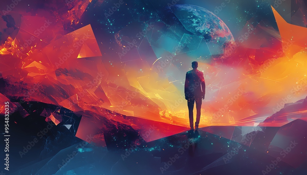 Poster Design an abstract scene with shapes symbolizing choices