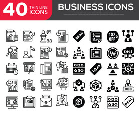 Set of 40 outline icons related to business. Linear icon collection. Editable stroke. Vector illustration