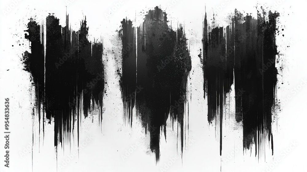 Aufkleber Bold black streaks create an abstract design, featuring various textures and shapes that convey motion and depth on a white canvas
