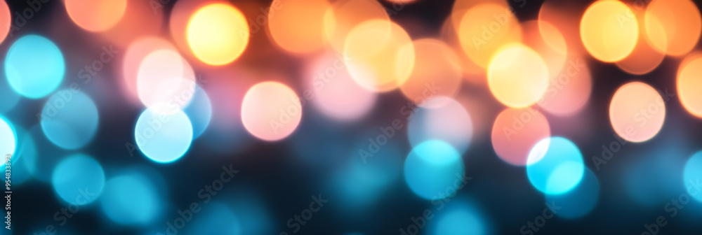 Poster abstract background with soft colorful blur bokeh lights in pastel tones gently fading into one anot