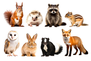 Fototapeta premium PNG Animals in Autumn element set, transparent background