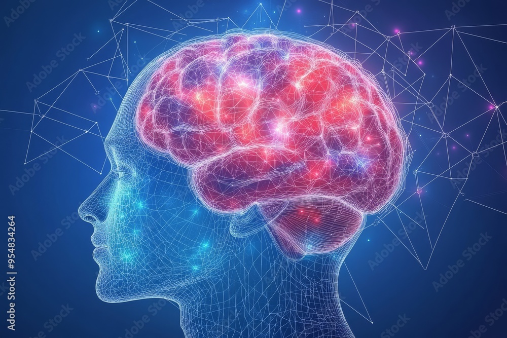 Aufkleber emotional regulation dopamine surge glowing human brain in a digital setting with neural networks re