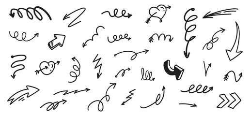 Hand-Drawn Arrow Doodle Set | Vector Illustration of Scribble Arrows and Symbols | Sketchy Black and White Directional Icons for Graphic Design