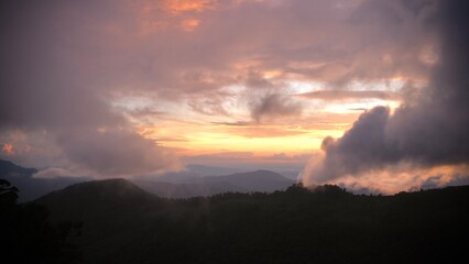 Beautiful sky with mountain after sunset at view point, Phu Soi Dao National Park, Thailand.