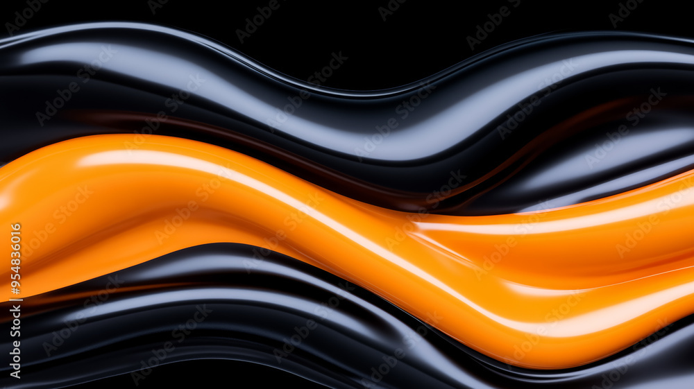 Poster close up of liquid color waves with deep indigo and bright orange flowing dynamically