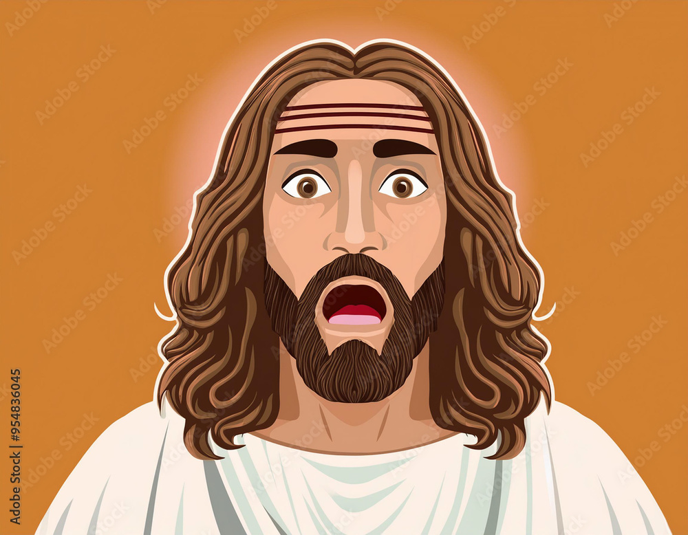 Wall mural portrait of jesus with shocked expression detailed headshot capturing emotional depth