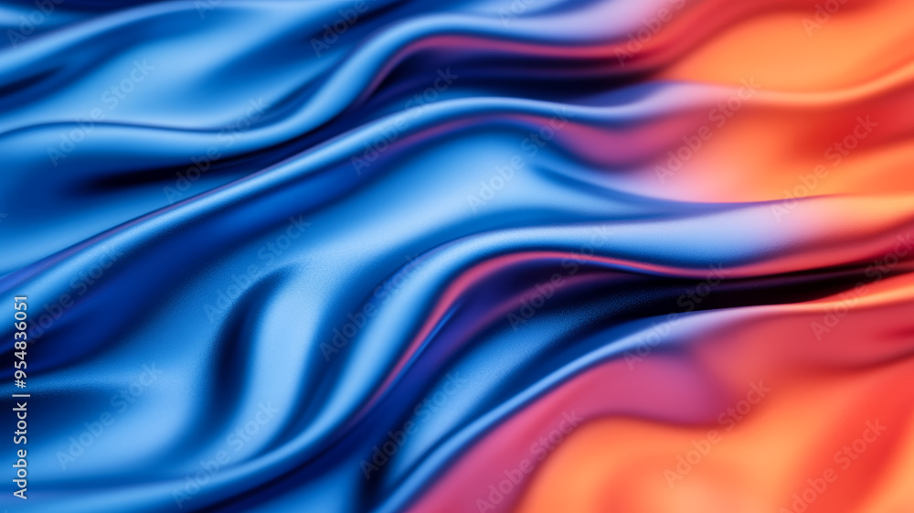Poster close up of liquid color waves with deep indigo and bright orange flowing dynamically