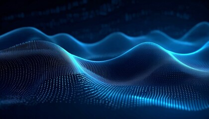 Abstract blue background of points. Falling cyber particles. Big data stream. 3d rendering, Stream of binary code. Blue matrix background. Falling dots texture on dark backdrop. Digital computer code
