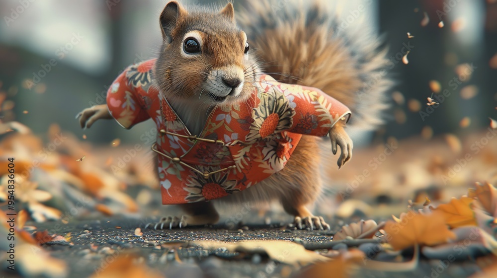 Sticker squirrel in a kimono