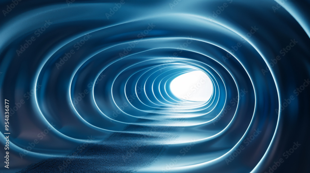Aufkleber a blue tunnel with a white light shining through it. the tunnel is long and narrow, and the light is