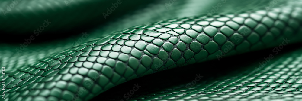 Poster closeup of snake leather texture in dark green fine scales with subtle shine and intricate pattern