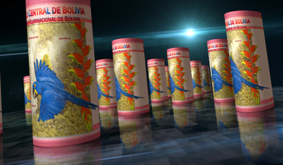 Fototapeta premium Bolivia Boliviano money banknotes rolled 3d illustration