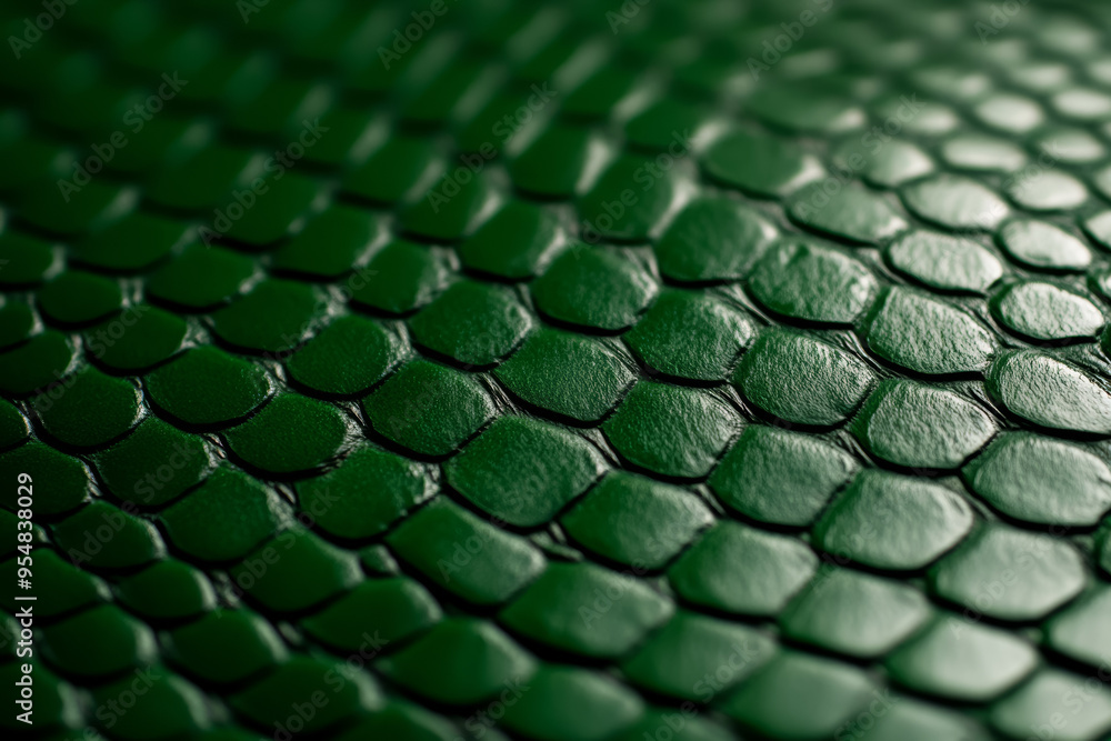 Poster closeup of snake leather texture in dark green fine scales with subtle shine and intricate pattern