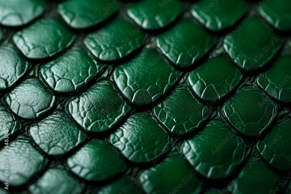 Poster closeup of snake leather texture in dark green fine scales with subtle shine and intricate pattern