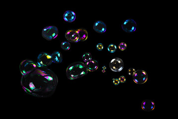 Soap bubbles isolated on a black background
