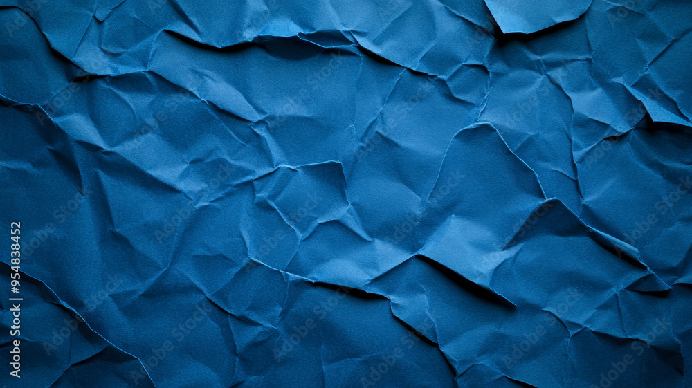 Aufkleber crinkled blue paper background with deep creases and shadows creating a textured worn effect