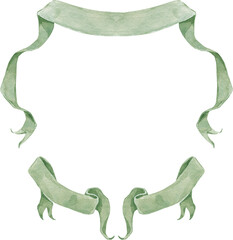 Watercolor Ribbon Banner Wedding Crest. Pink Pastel Bow 