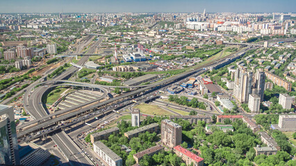 Panoramic aerial view of the buildings from the rooftop of Moscow International Business Center skyscraper timelapse, Russia
