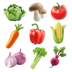 PNG 3D vegetable element set, transparent background
