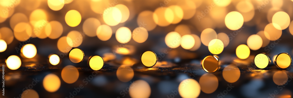 Poster dreamy abstract background with soft golden blur bokeh lights glowing faintly against a dark gradien