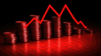 Financial Crisis Concept - Coins Falling off Graph Edge, Economic Downturn Symbolized