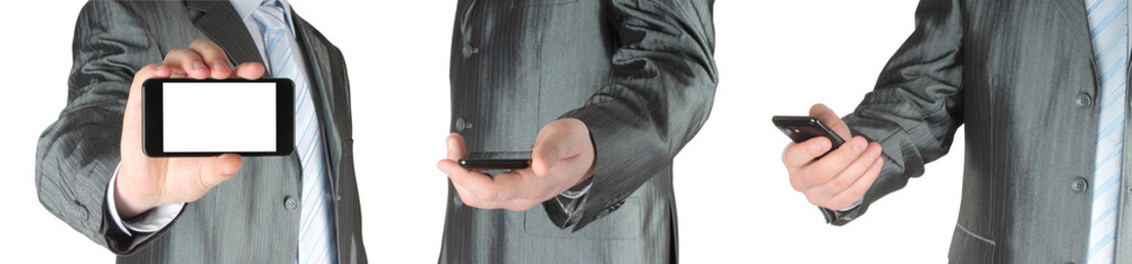 Set of Businessmen, which using Smartphone, isolated on transparent background