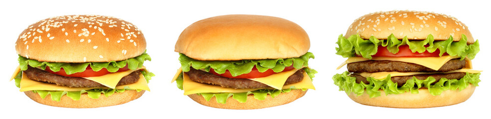 Set of Classic Hamburgers, isolated on transparent background, fast food concept