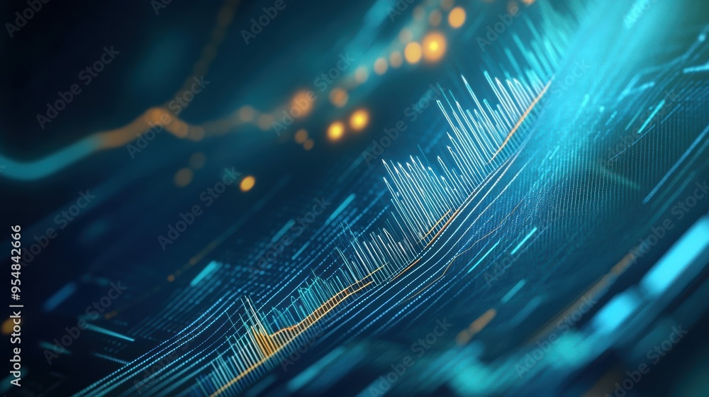 Poster a seamless 2d animation of abstract financial graphs and charts fluctuating in sync, with lines and 