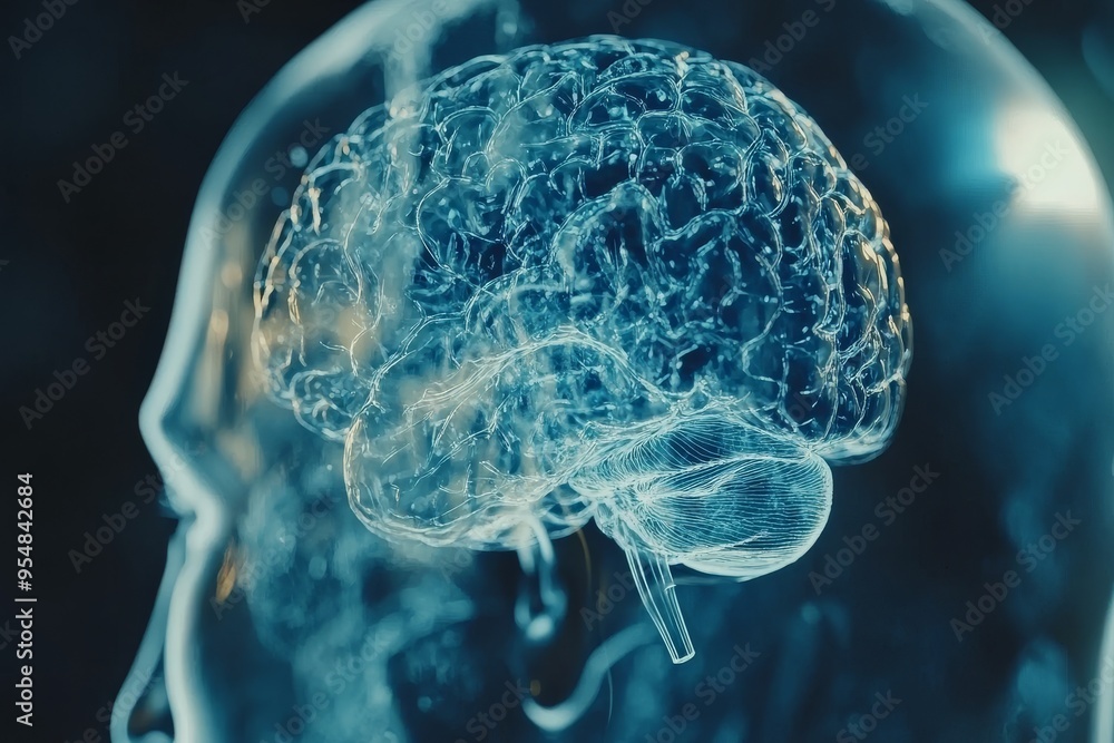 Poster stress response oxytocin release x ray style depiction of a human brain representing the transparenc