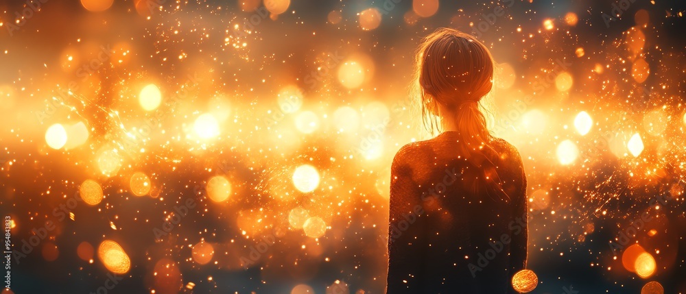 Poster generate a mesmerizing scene of a free spirit floating through an ethereal world of light, with beau