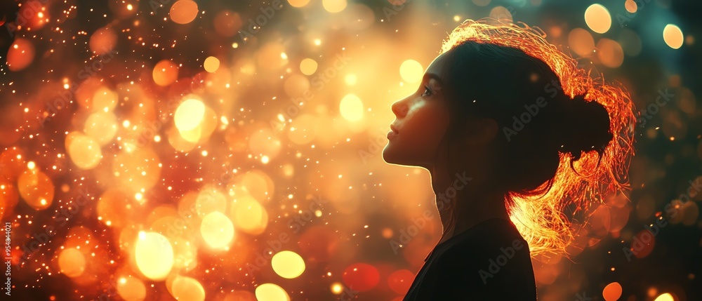 Poster generate a mesmerizing scene of a free spirit floating through an ethereal world of light, with beau