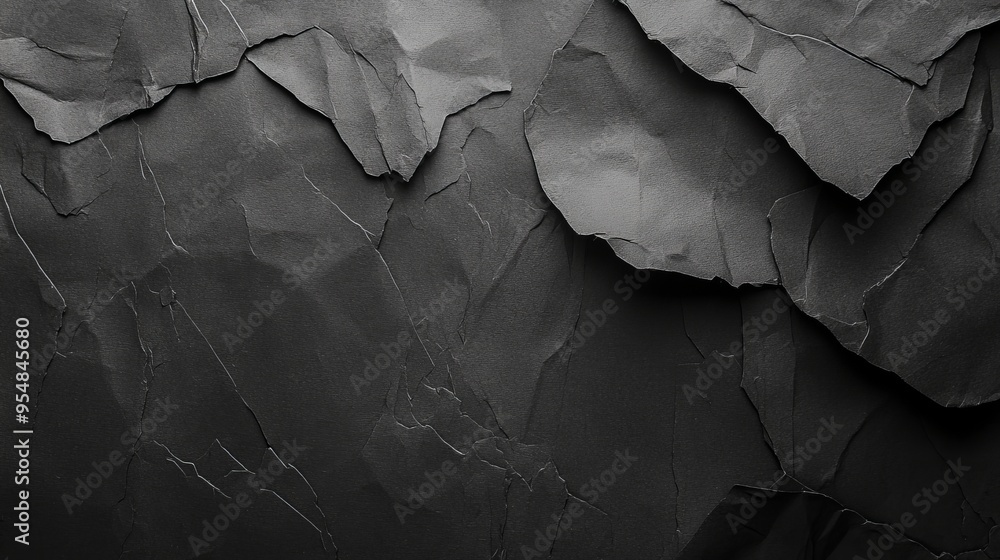 Poster a textured black paper background with crumpled and layered elements, ideal for graphic design and c
