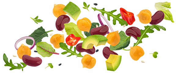 Vegetable salad with chickpeas and red beans isolated isolated on white background