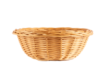 Empty wicker basket isolated no background cutout