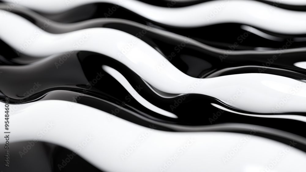 Poster macro of liquid color waves in black and white ink clashing in a dramatic pattern