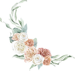 Spring Floral Wedding Bouquet White Cream Pastel Watercolor Corner Banner Elegant Wreath Frame