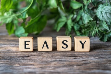 A simple yet impactful image of wooden blocks spelling out the word "EASY"on a rustic wooden surface
