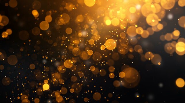 abstract Christmas background with dark orange gold flecks. The bokeh effect of particles of Christmas golden glow on blurred background. The texture of the gold foil. Holiday concept New Year