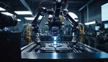 Fototapeta premium .Robotic manufacturing, the factory of the future. Generative ai