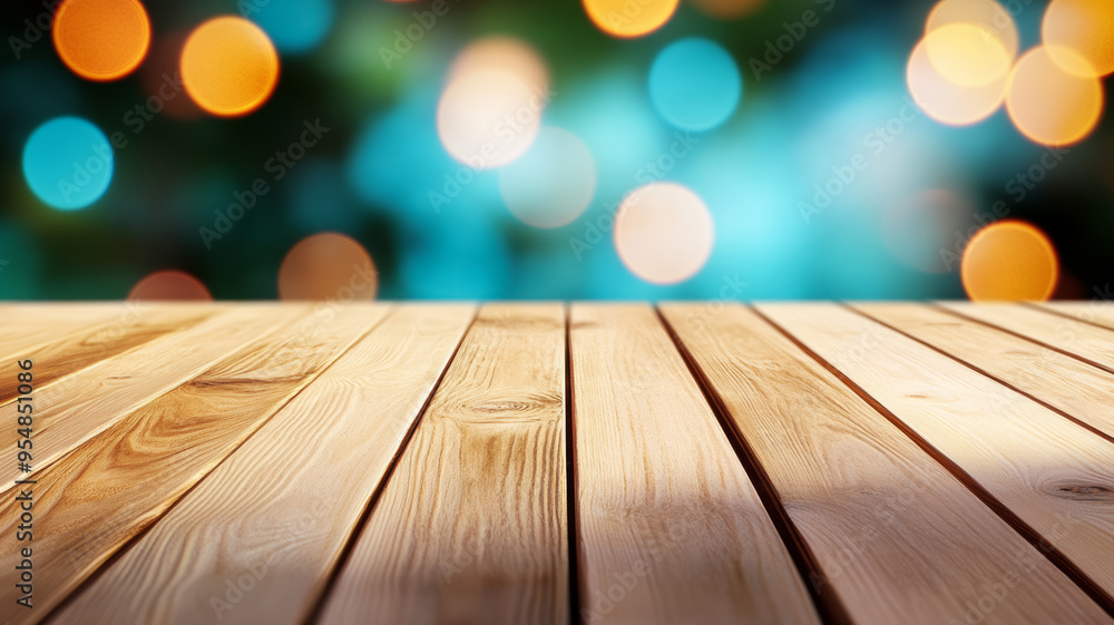 Aufkleber smooth light wooden table with a soft focus pastel bokeh background perfect for modern clean setting
