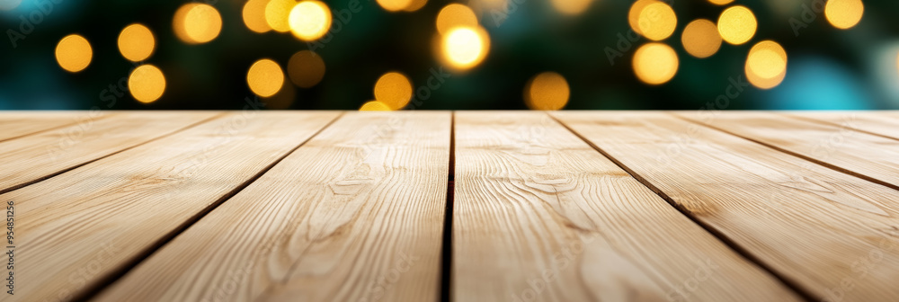 Poster smooth light wooden table with a soft focus pastel bokeh background perfect for modern clean setting