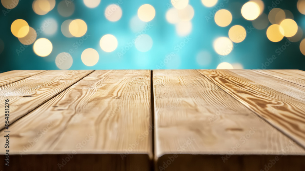 Poster smooth light wooden table with a soft focus pastel bokeh background perfect for modern clean setting
