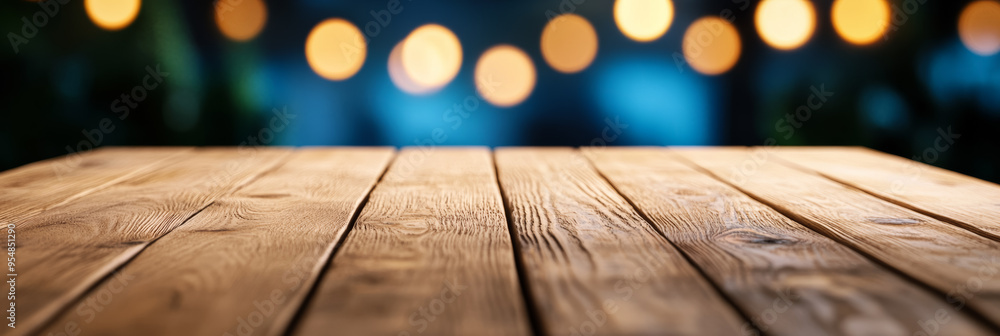 Poster smooth light wooden table with a soft focus pastel bokeh background perfect for modern clean setting