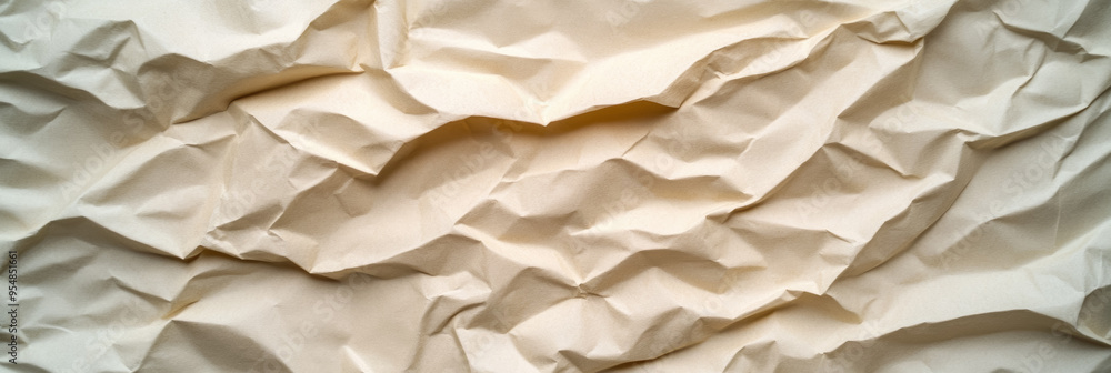 Poster softly scrunched up beige paper texture with light wrinkles and subtle shadows for a gentle worn loo