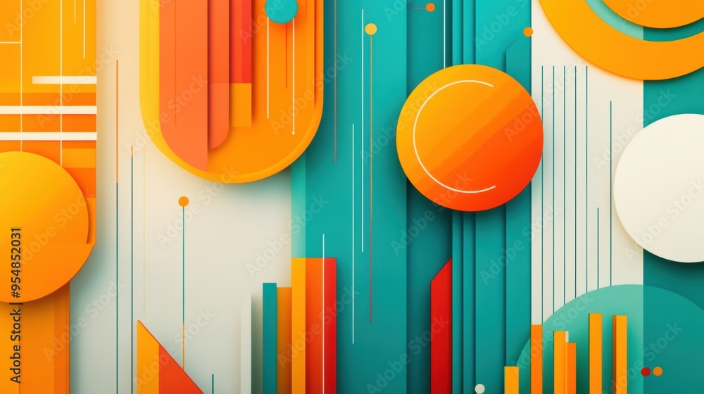 Poster flat geometric pattern of financial charts and graphs, animated in a seamless loop with soft transit