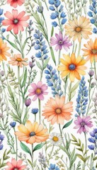 blooming summer .watercolor flowers on white wallpaper. AI generated
